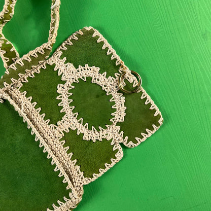 80s Matcha Green Suede Leather Side Bag