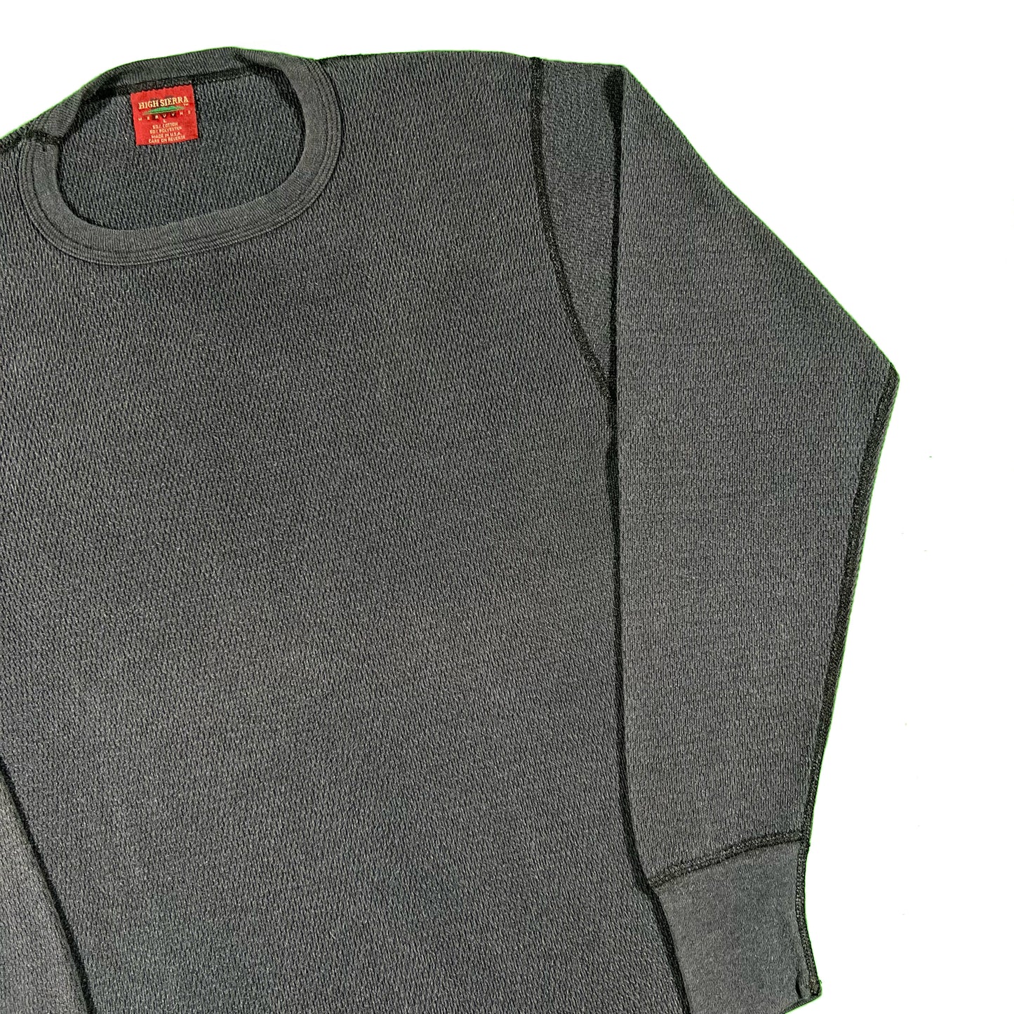 90s Sun Faded Black Waffle Knit Thermal- L