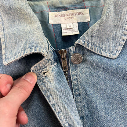 90s/00s Denim Plaid Lined Zip Up Chore Coat- S