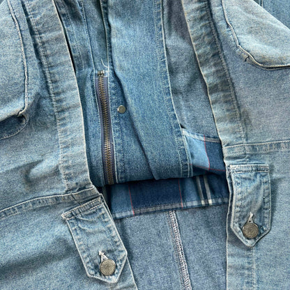 90s/00s Denim Plaid Lined Zip Up Chore Coat- S