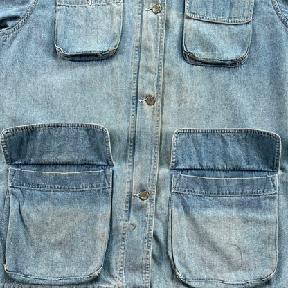 90s/00s Denim Plaid Lined Zip Up Chore Coat- S