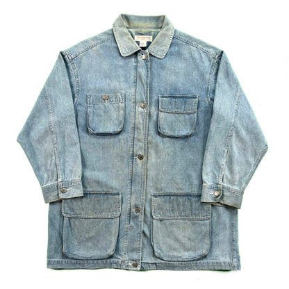 90s/00s Denim Plaid Lined Zip Up Chore Coat- S