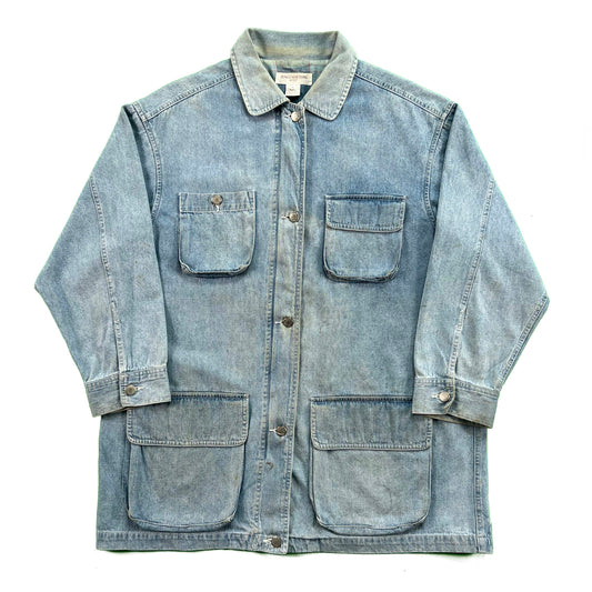 90s/00s Denim Plaid Lined Zip Up Chore Coat- S