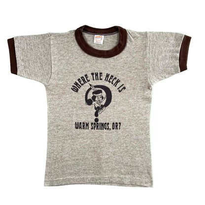 70s 'Where the Heck is Warm Springs Oregon?' Baby Tee- XXS