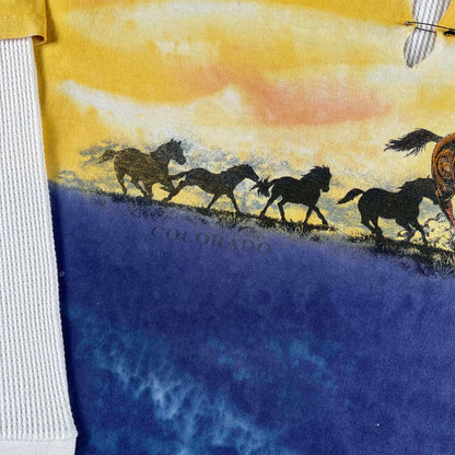 00s Safety Pinned Tie Dye Horse Tee & Waffle Knit Thermal- XXL