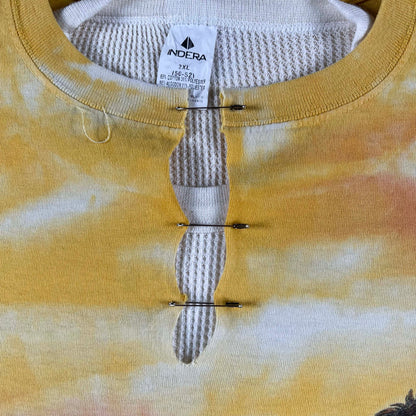 00s Safety Pinned Tie Dye Horse Tee & Waffle Knit Thermal- XXL