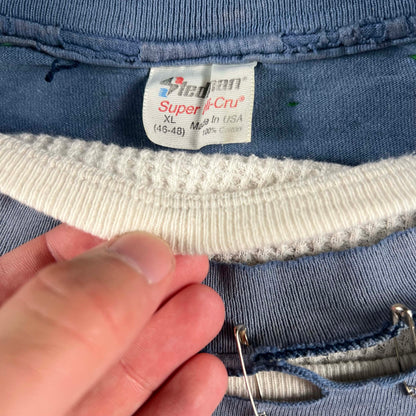 80s Thrashed Safety Pin Spa Tee & Waffle Knit Thermal- XL
