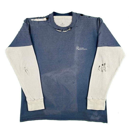 80s Thrashed Safety Pin Spa Tee & Waffle Knit Thermal- XL
