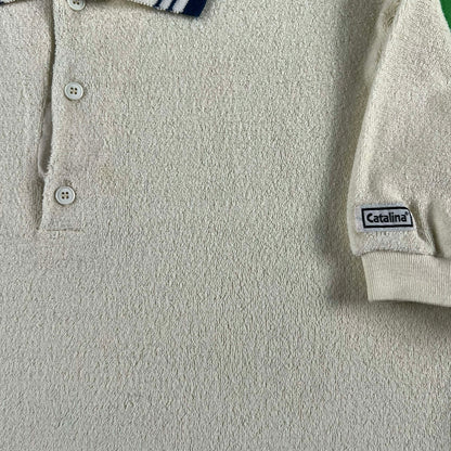 70s White 'Catalina' Terry Cloth Polo Shirt- S