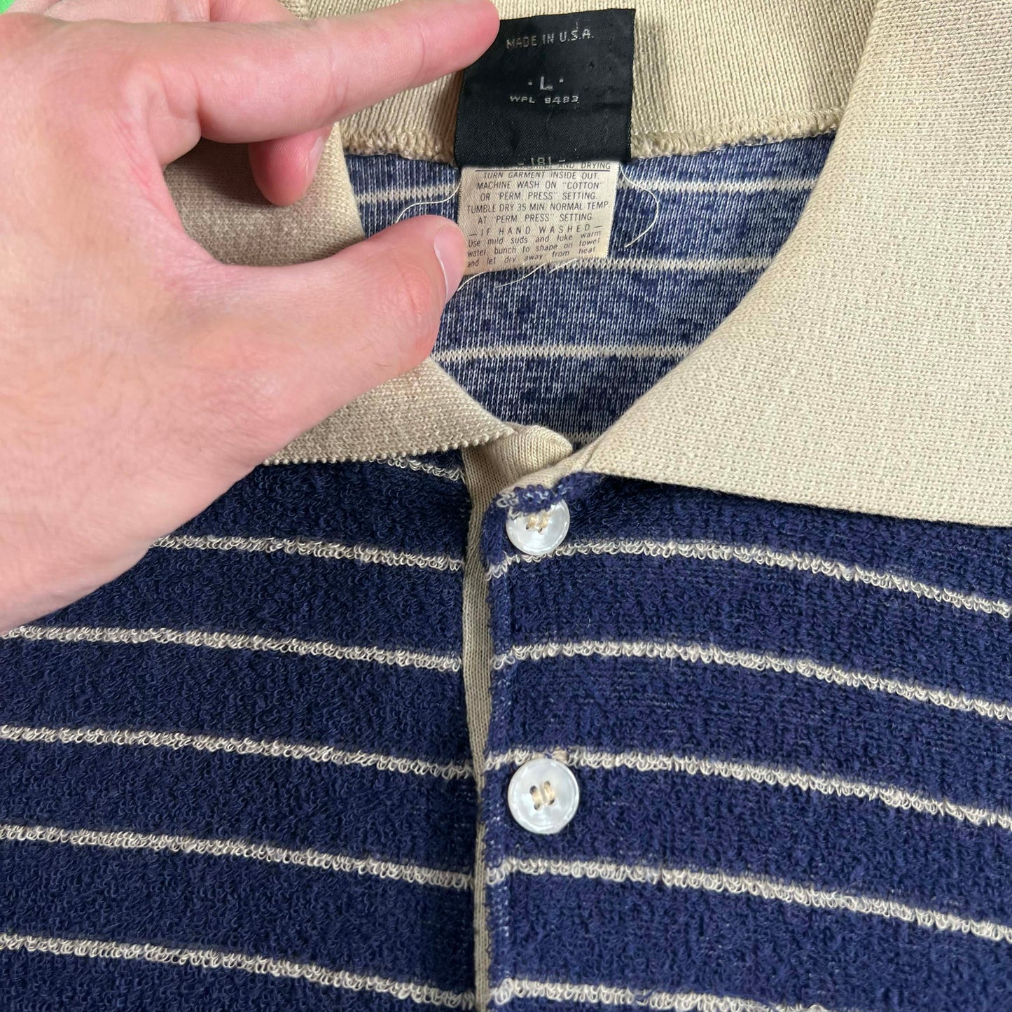 70s Striped 'BLADES' Terry Cloth Polo Shirt- M