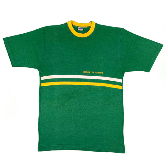 70s Stowe Vermont Champion Blue Bar Tee- L