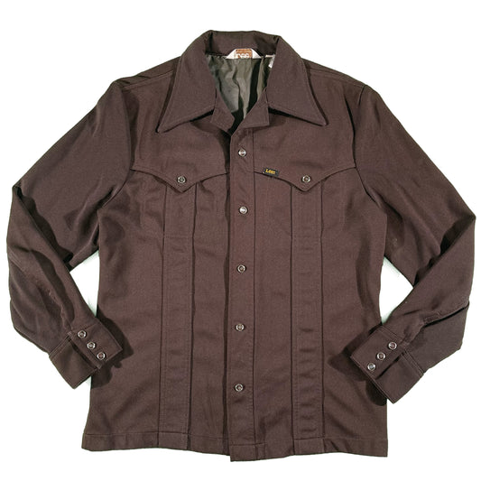 70s Lee Brown Heavy Polyester Pearl Snap- M