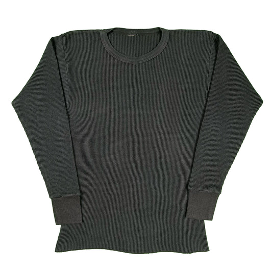80s Black Waffle Knit Thermal- M