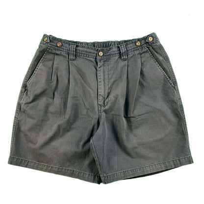 00s Sun Faded Black Pleated Cotton Chino Shorts- 34x6.5