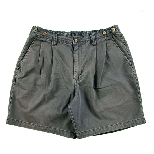 00s Sun Faded Black Pleated Cotton Chino Shorts- 34x6.5