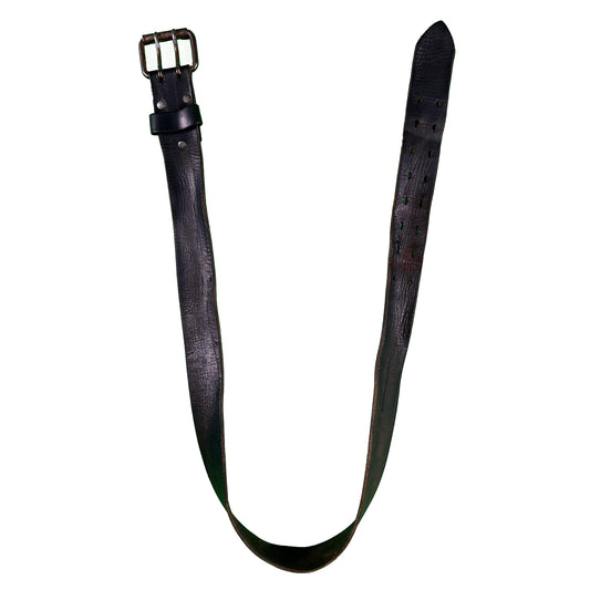 50s Square Buckle Black Leather Belt- 32"-36"