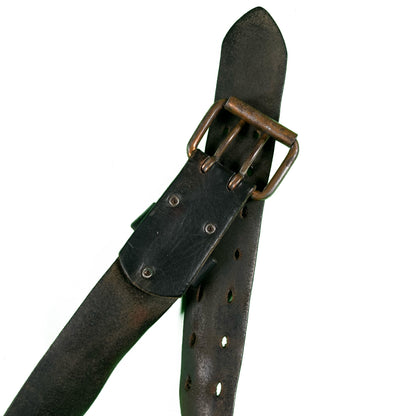 50s Square Buckle Black Leather Belt- 32"-36"
