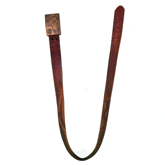 70s Elk Buckle Leather Belt- 34"-38"