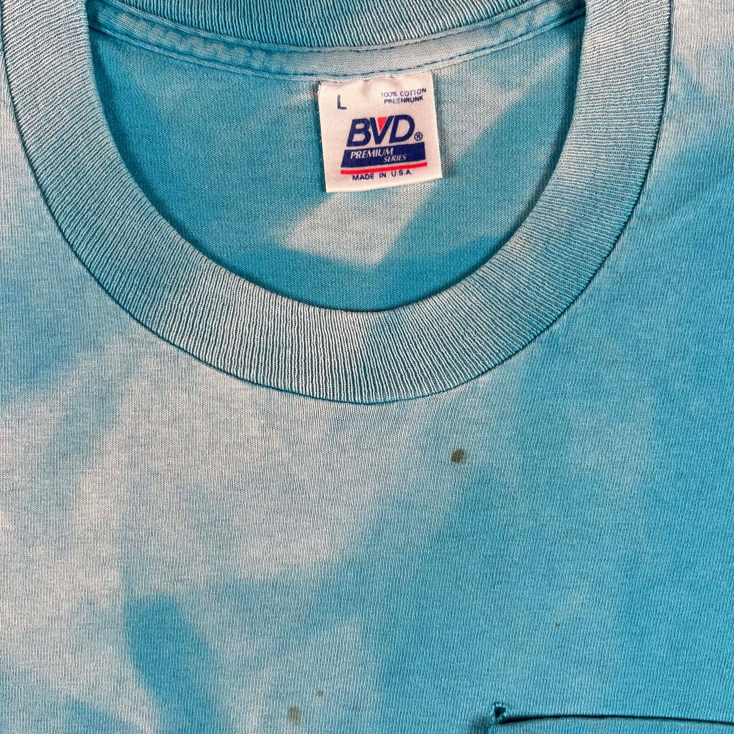 90s Sun Faded Blue BVD Pocket Tee- L