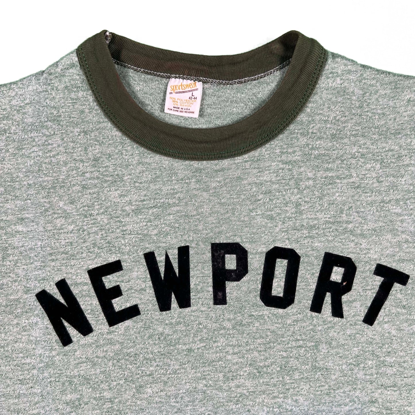 70s Two Tone Green 'Newport' Ringer Tee- M