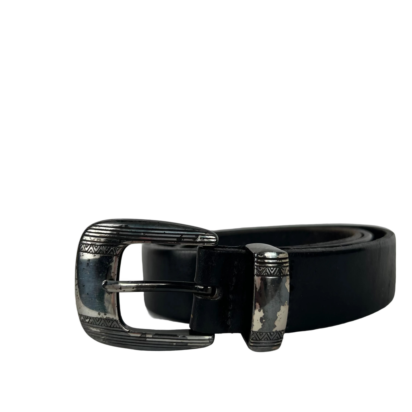 90s 3 Piece Metal Black Leather Belt- 28"-32"