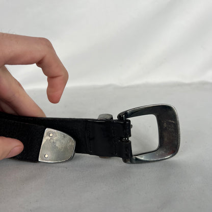 90s 3 Piece Metal Black Leather Belt- 28"-32"