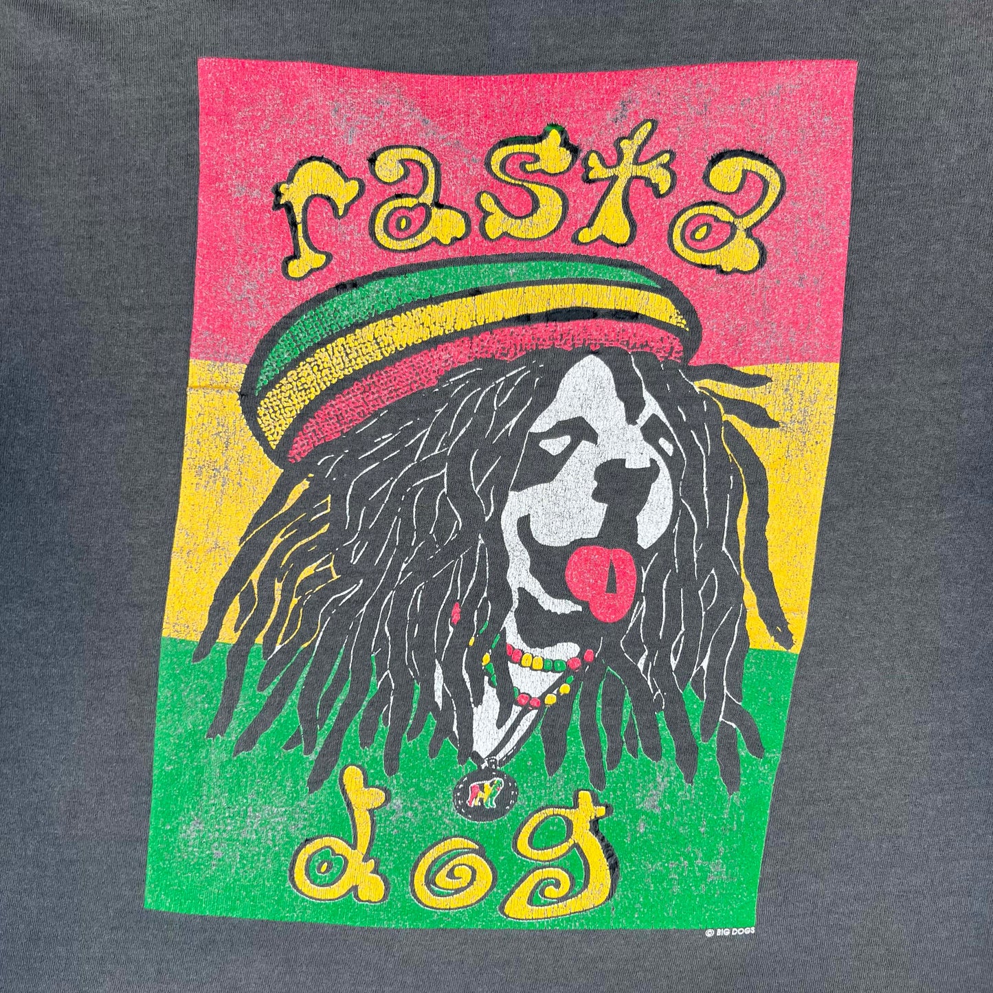 90s Sun Faded Black Big Dogs 'Rasta Dog' Tee- L