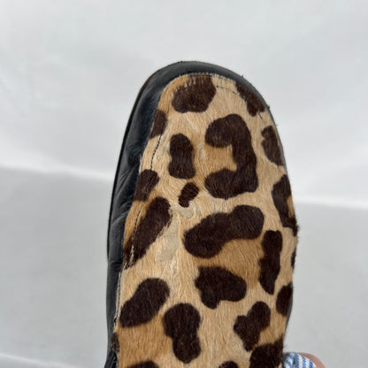 00s Black Leather Cheetah Print Loafers- M's 7, W's 8.5