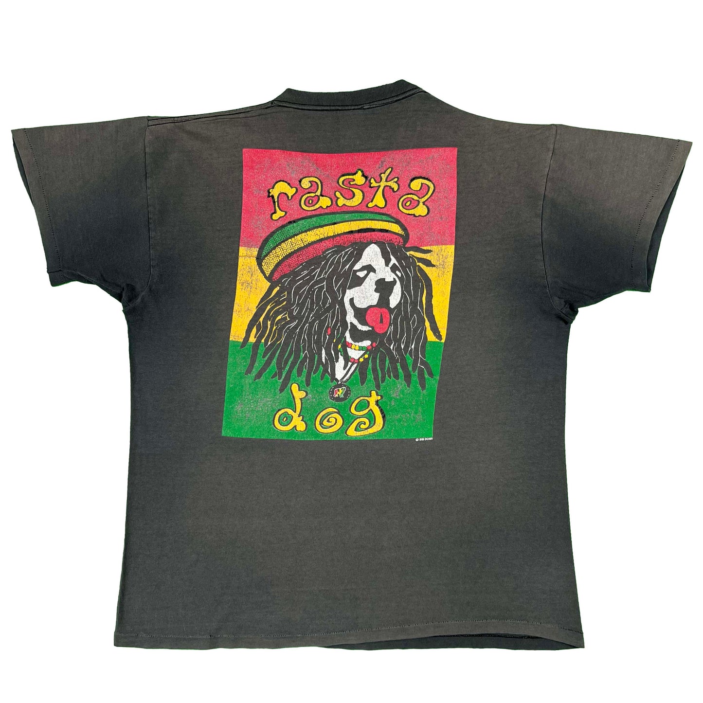 90s Sun Faded Black Big Dogs 'Rasta Dog' Tee- L