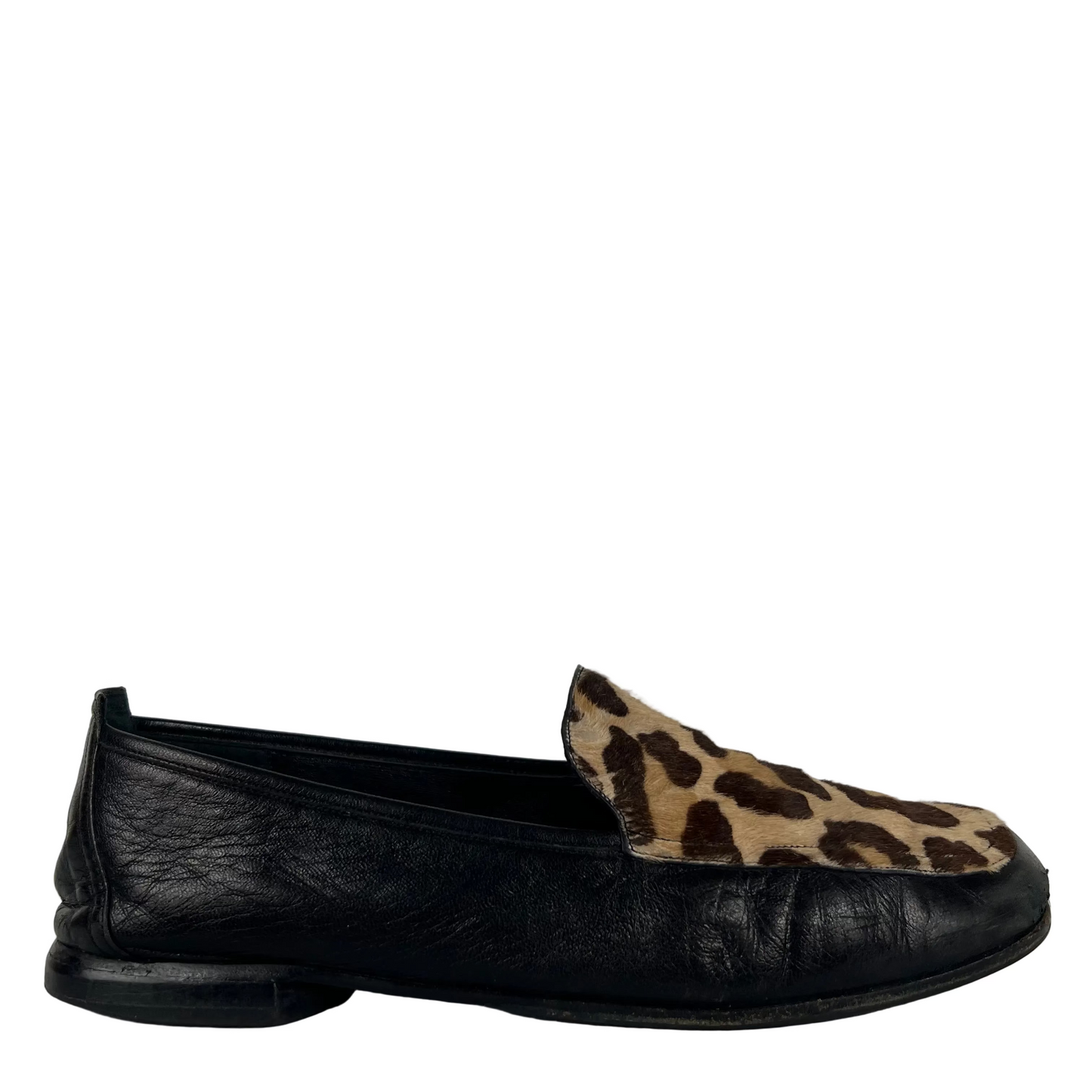 00s Black Leather Cheetah Print Loafers- M's 7, W's 8.5