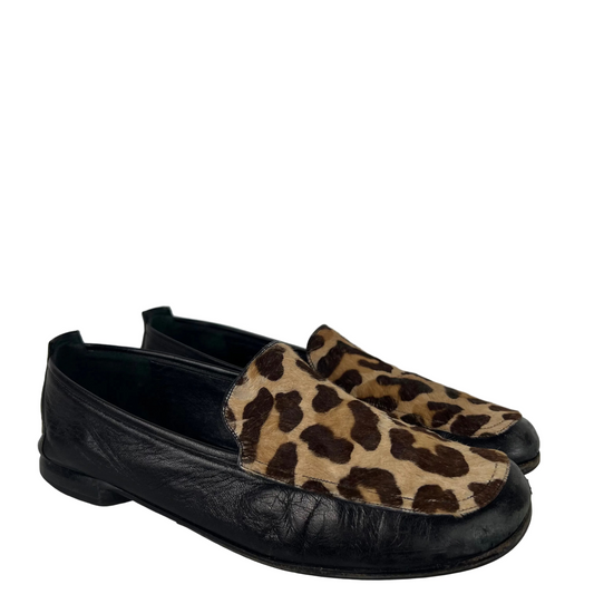 00s Black Leather Cheetah Print Loafers- M's 7, W's 8.5
