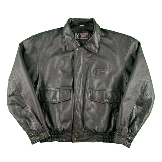90s/00s PGA Tour Leather Bomber Jacket- L