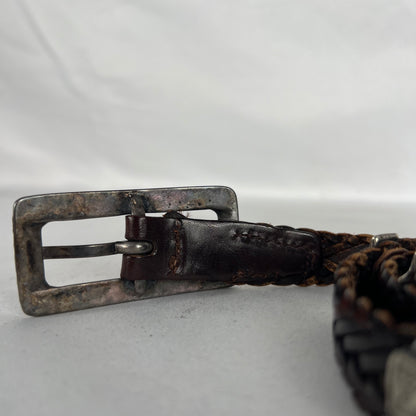 90s Metal Cross Studded Brown Braided Leather Belt-26"-30"