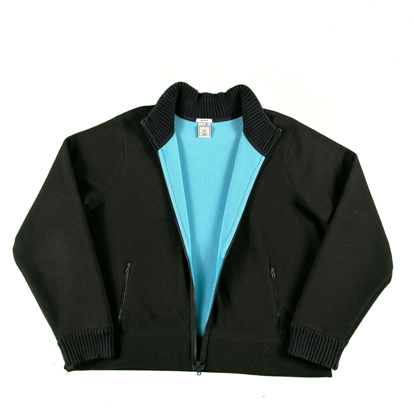 2006 Old Navy Cotton Candy Blue Lined Black Fleece Jacket- L