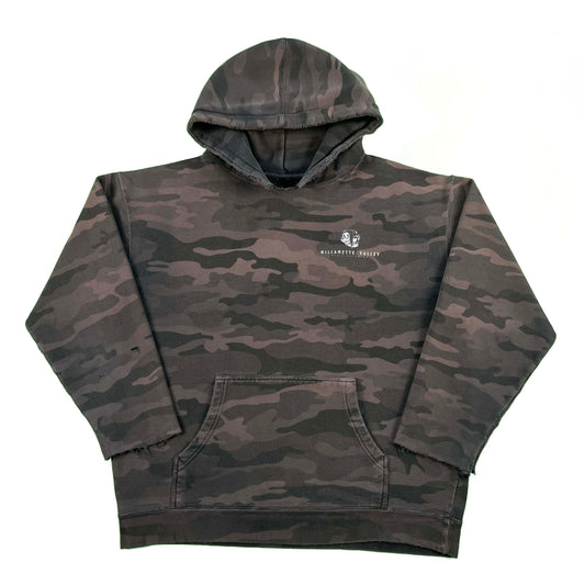 Sun Faded Black Camo Skull Cleaning Chopped Hoodie- XL