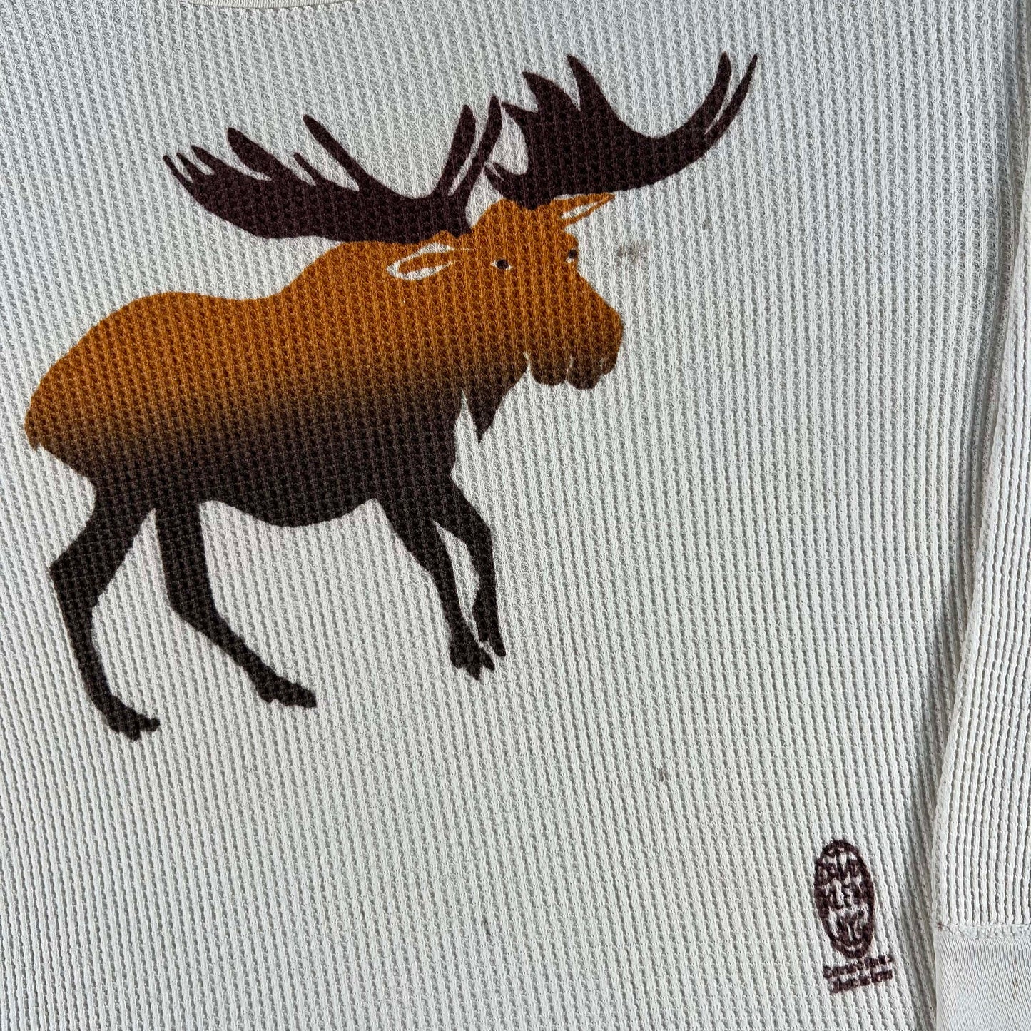 70s Moose Print Waffle Knit Thermal- L