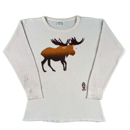 70s Moose Print Waffle Knit Thermal- L