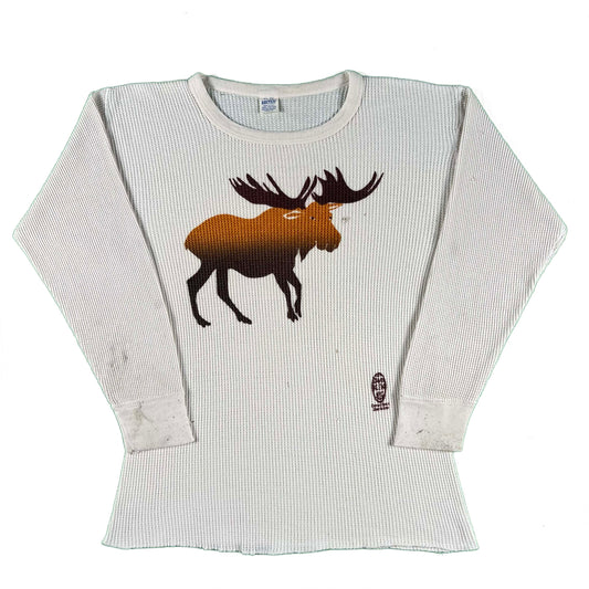 70s Moose Print Waffle Knit Thermal- L