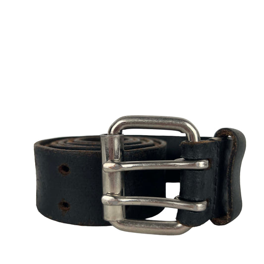 00s Well Worn Black Leather Belt- 32"-36"