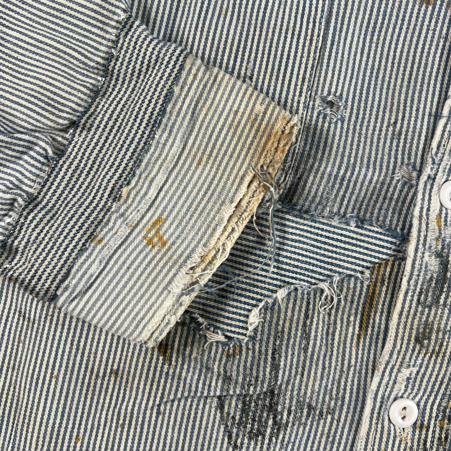60s Big Mac Hickory Stripe Trashed & Repaired Work Shirt- XL