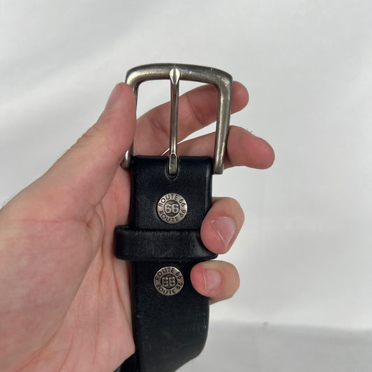 00s Route 66 Black Leather Belt- 28"-32"