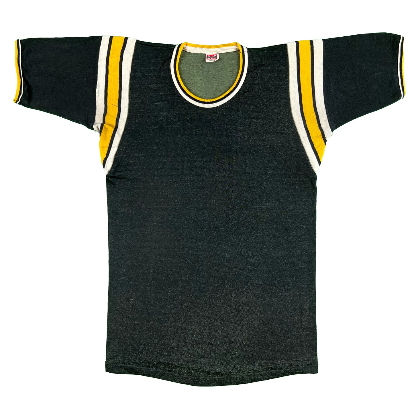 60s Black & Yellow Durene Ringer Jersey Tee- M