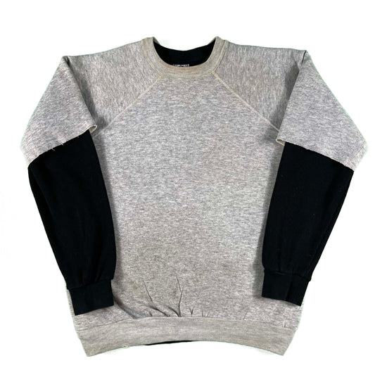 70s Chopped Grey Sweatshirt & Black Waffle Knit Thermal- XL