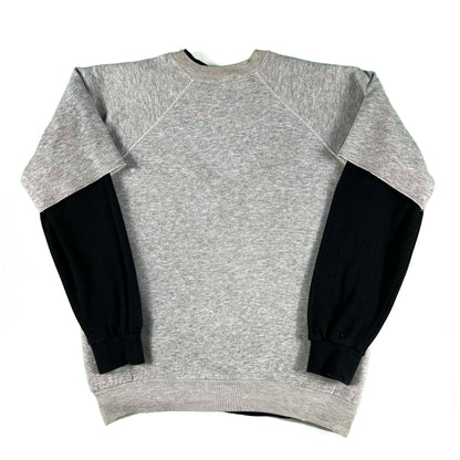 70s Chopped Grey Sweatshirt & Black Waffle Knit Thermal- XL