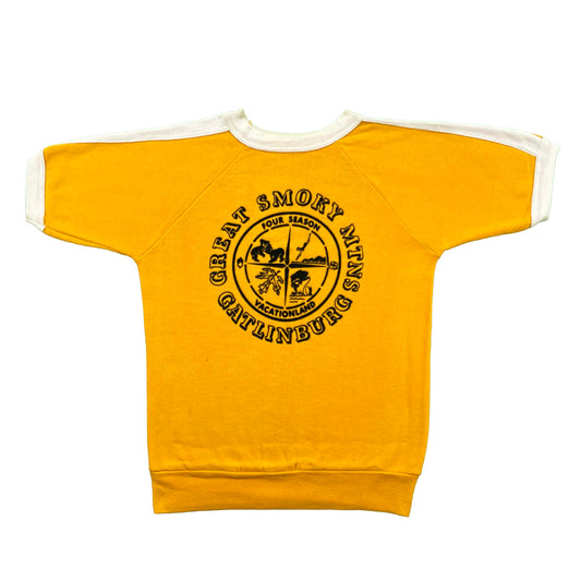 60s Great Smoky Mtns Flock Print Short Sleeve Sweatshirt- M