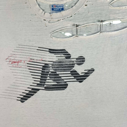 80s Tattered & Safety Pinned 'Run for the Olympics' Tank- XL