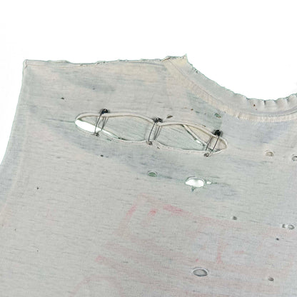 80s Tattered & Safety Pinned 'Run for the Olympics' Tank- XL