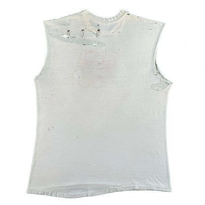 80s Tattered & Safety Pinned 'Run for the Olympics' Tank- XL