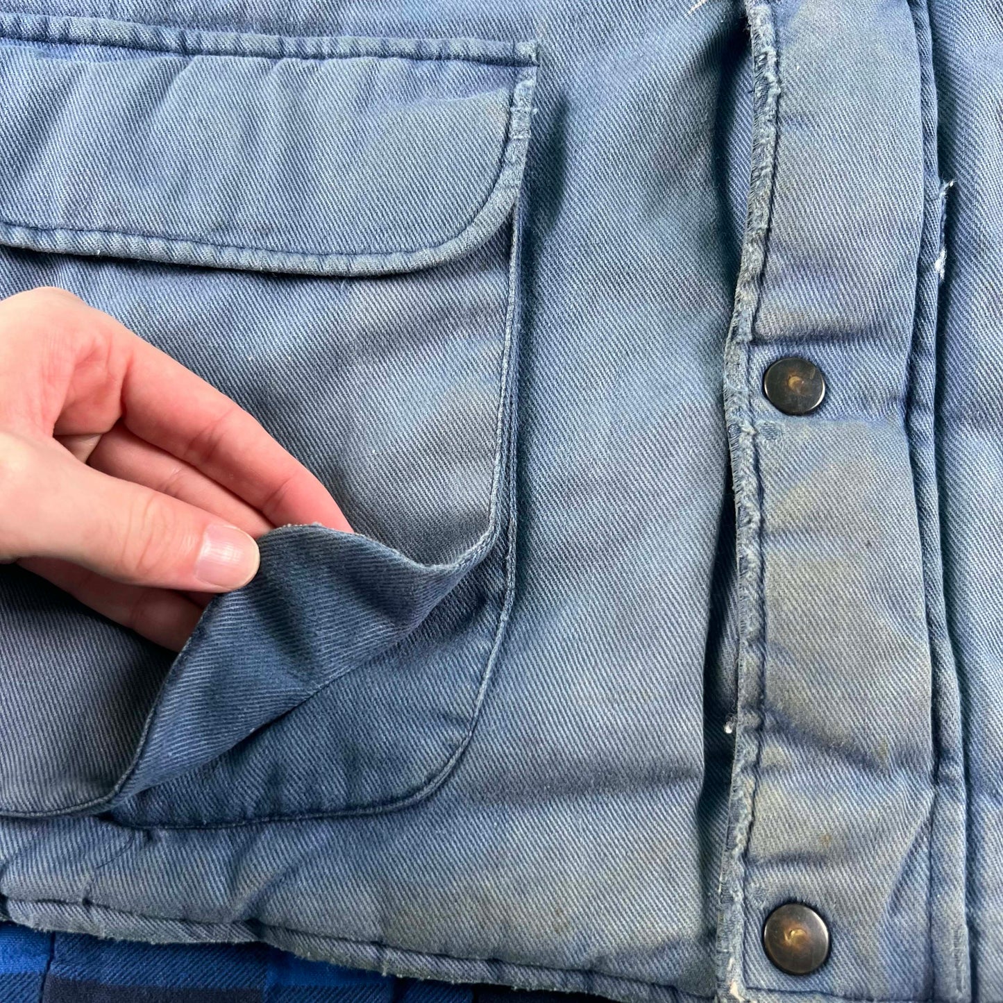 90s Sun Faded Plaid Lined Utility Vest- XL