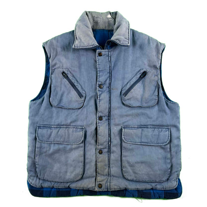 90s Sun Faded Plaid Lined Utility Vest- XL